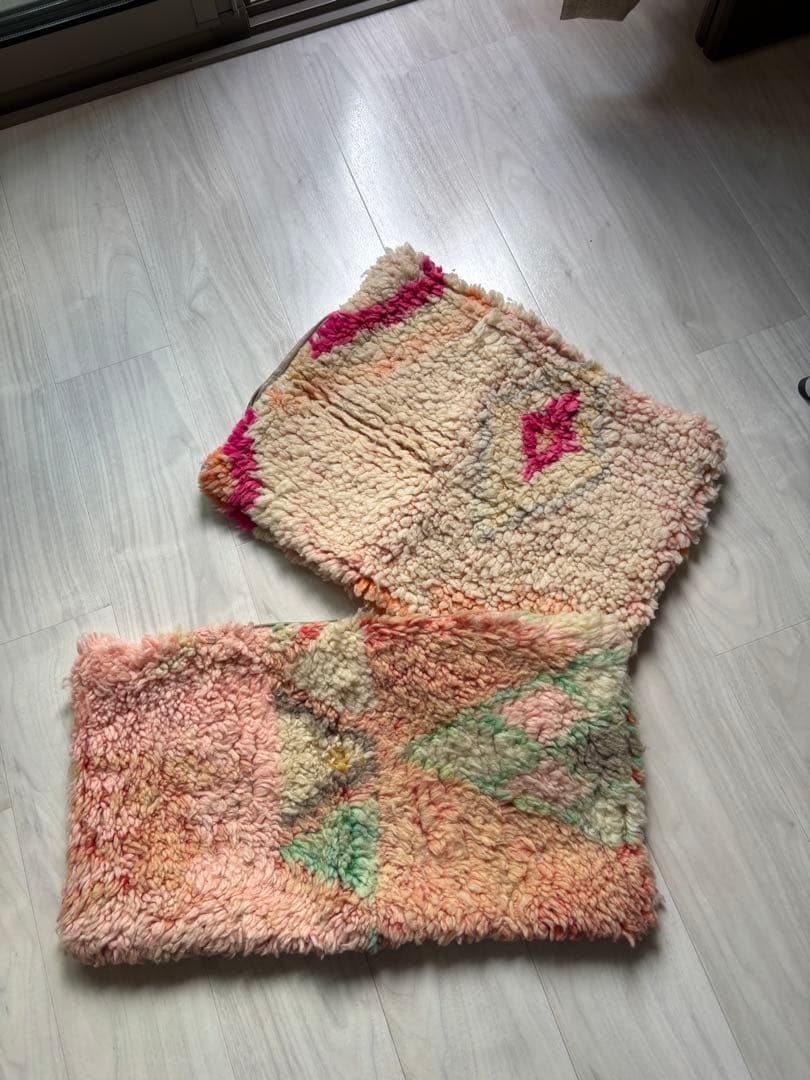 手織り風ウールクッションカバー モロッコ キリム 2枚セット プフ