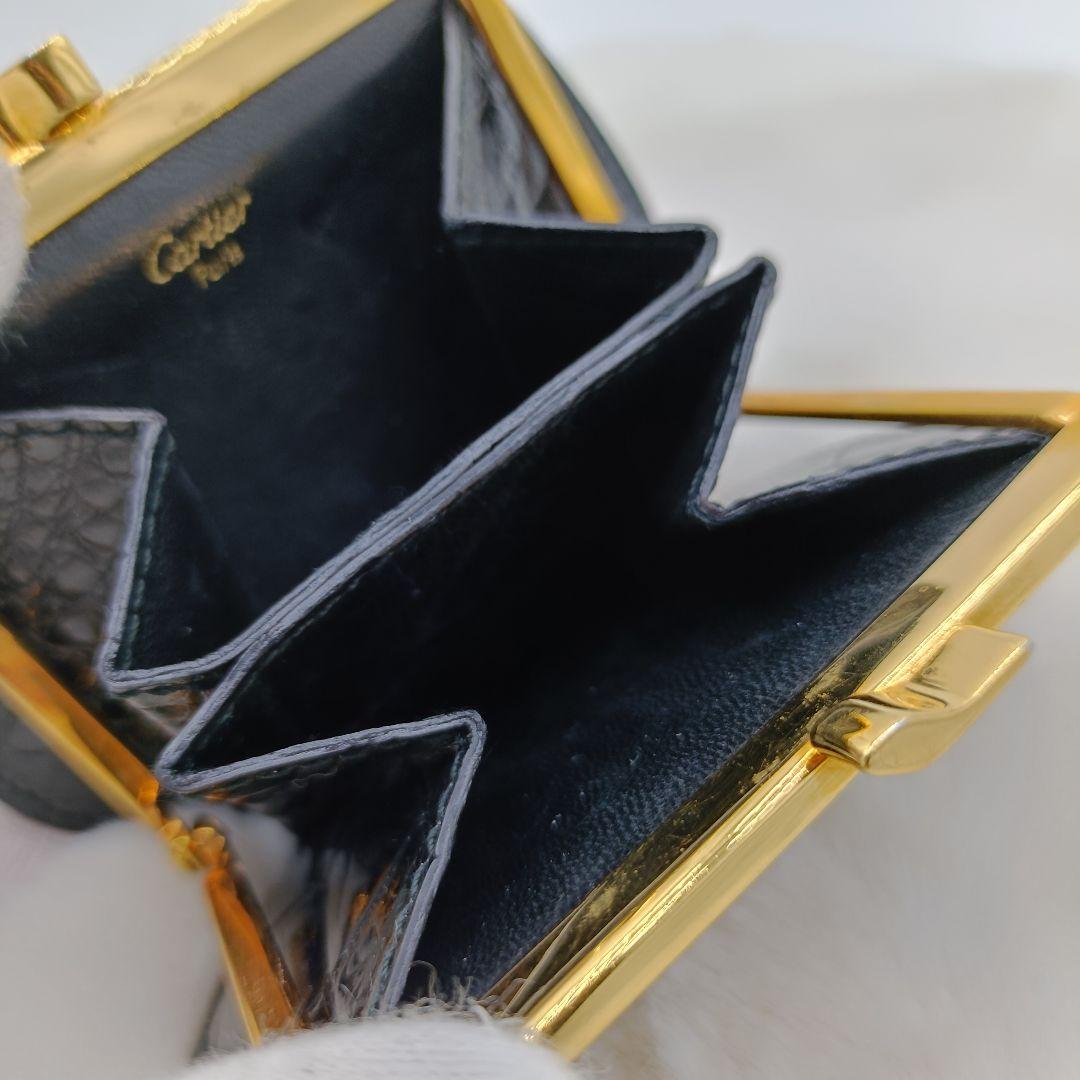 美品 カルティエ クロコ型押し がま口 ケース ブラック