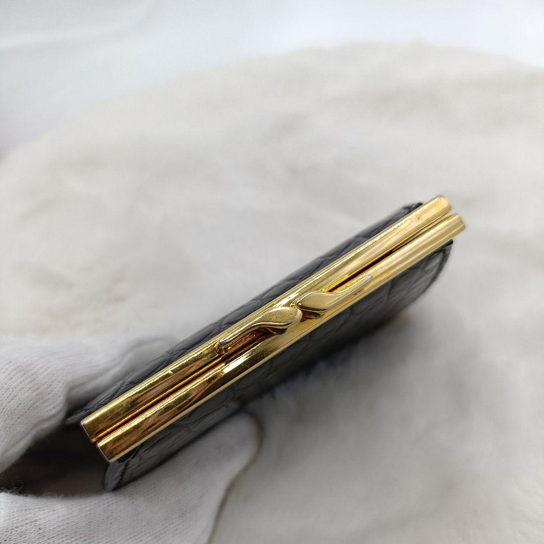 美品 カルティエ クロコ型押し がま口 ケース ブラック