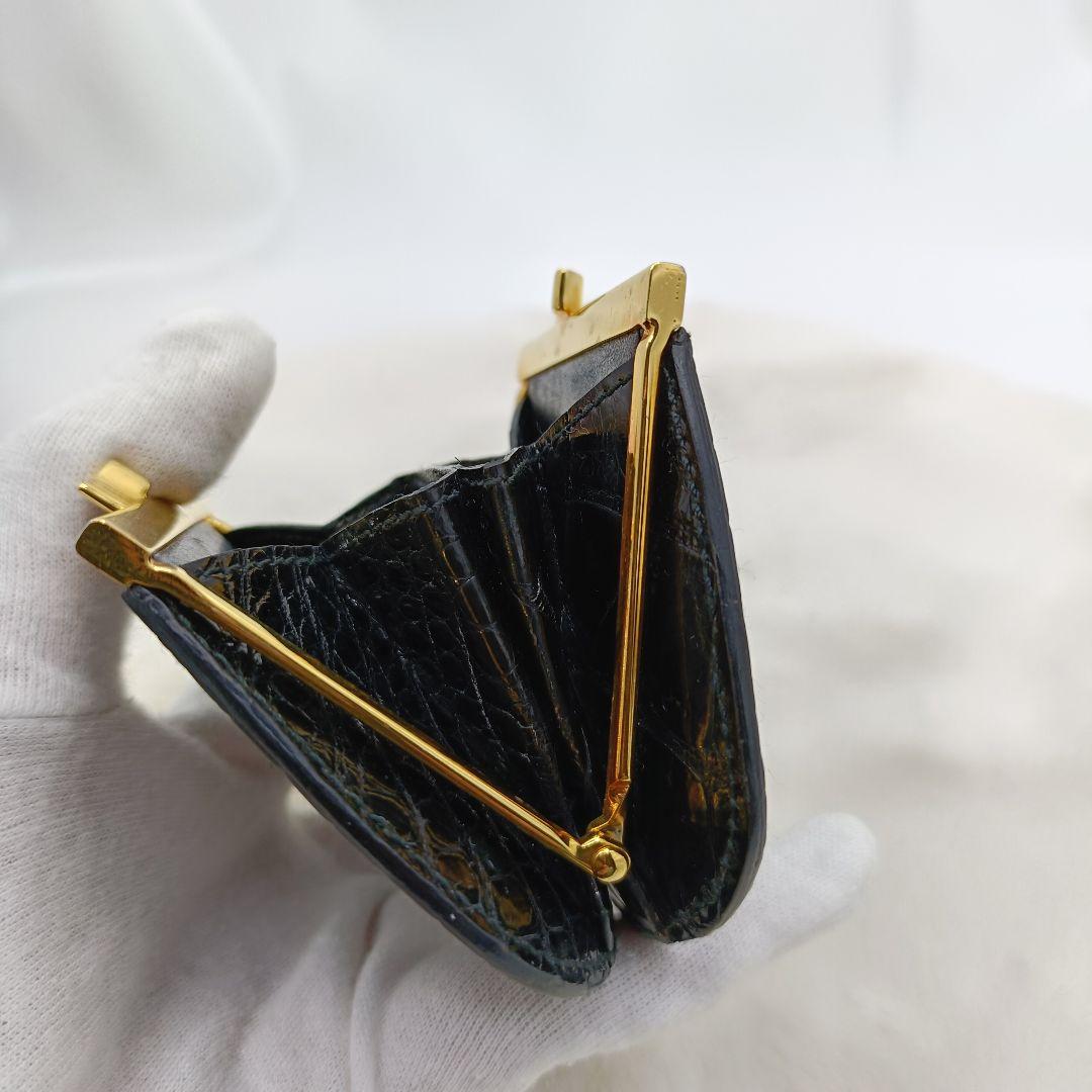 美品 カルティエ クロコ型押し がま口 ケース ブラック