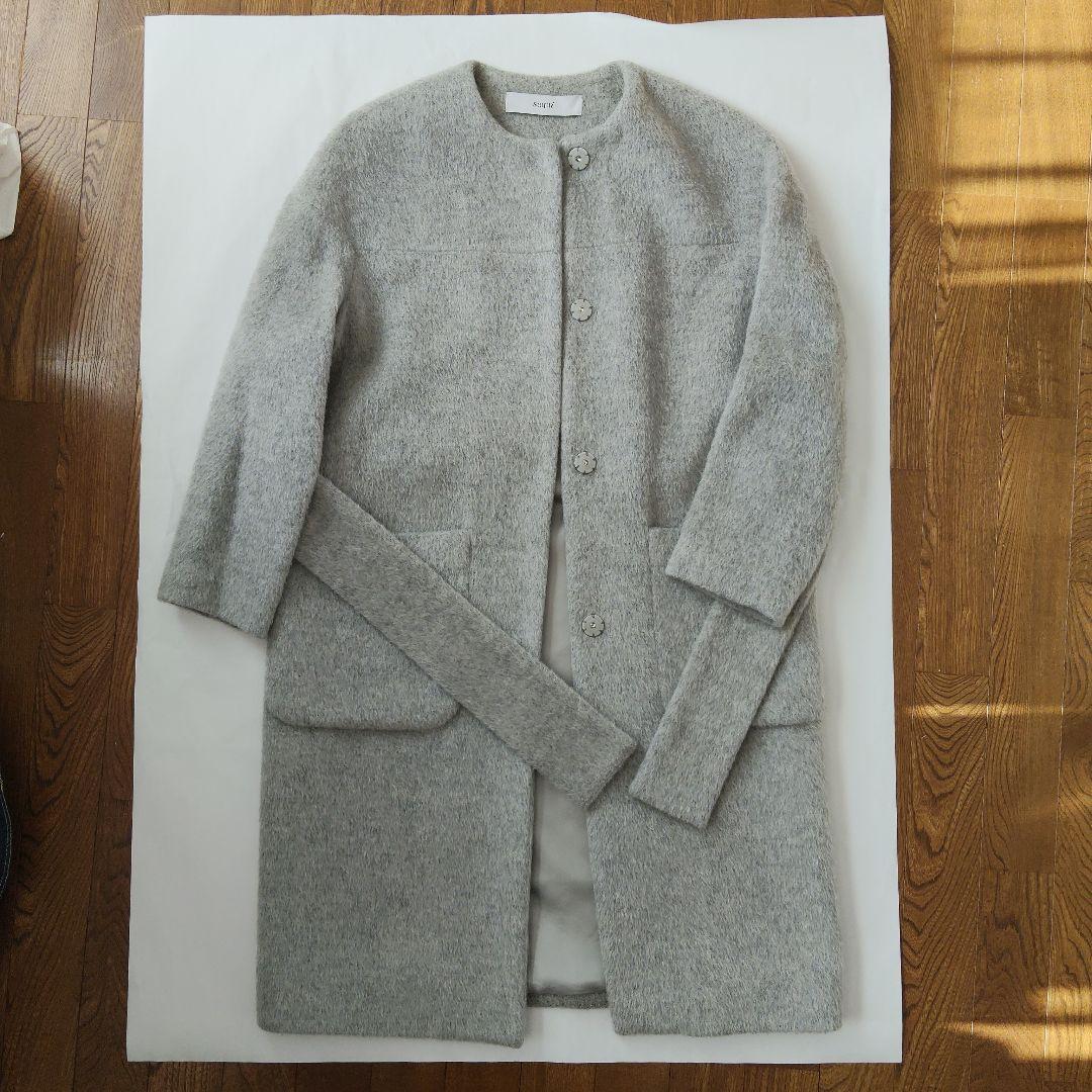 saqui グレー ノーカラーコート