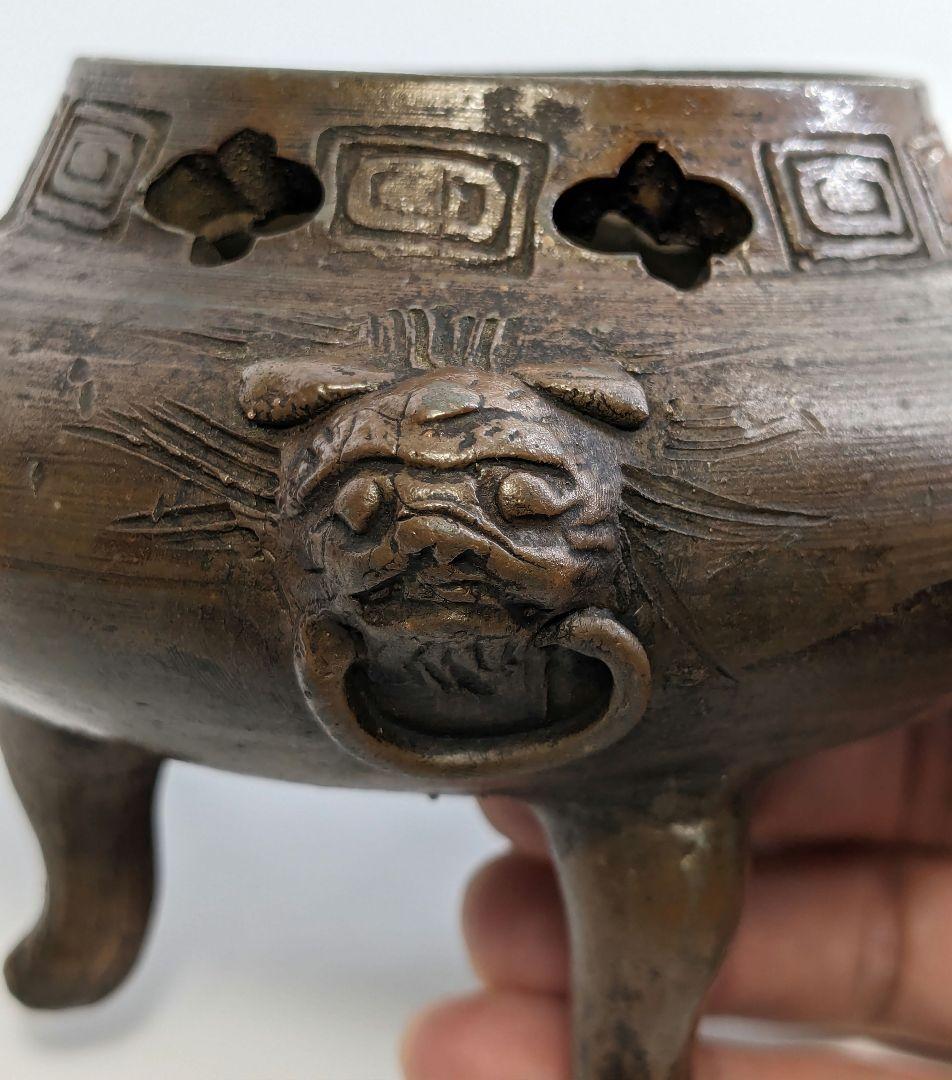 窯元松園 備前焼 獅子摘み三足香炉 共箱共布栞 香道具 茶道具 アロマグッズ