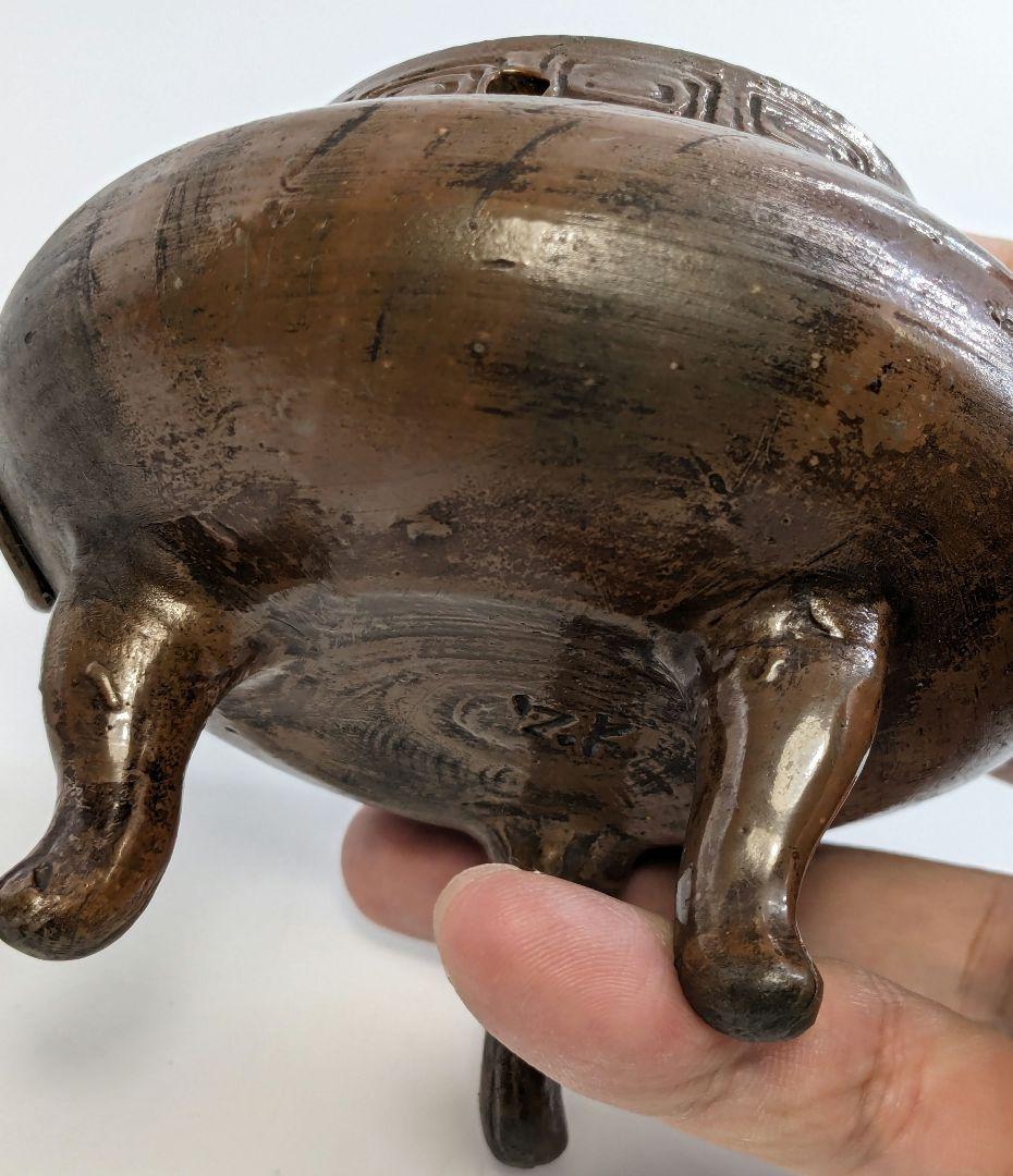 窯元松園 備前焼 獅子摘み三足香炉 共箱共布栞 香道具 茶道具 アロマグッズ