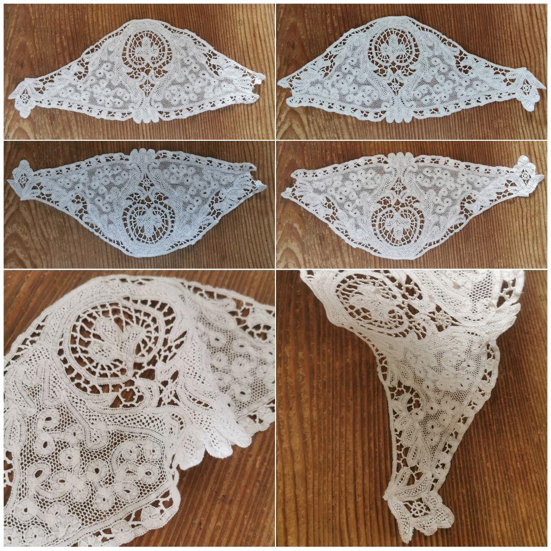 アンティークイタリア カントゥー＆ミラネーゼミックスボビンレース 付け襟クロス