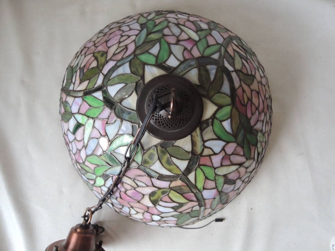 ステンドグラス ペンダントライト ピンク系 草花 サクラ模様 特大サイズ53cm