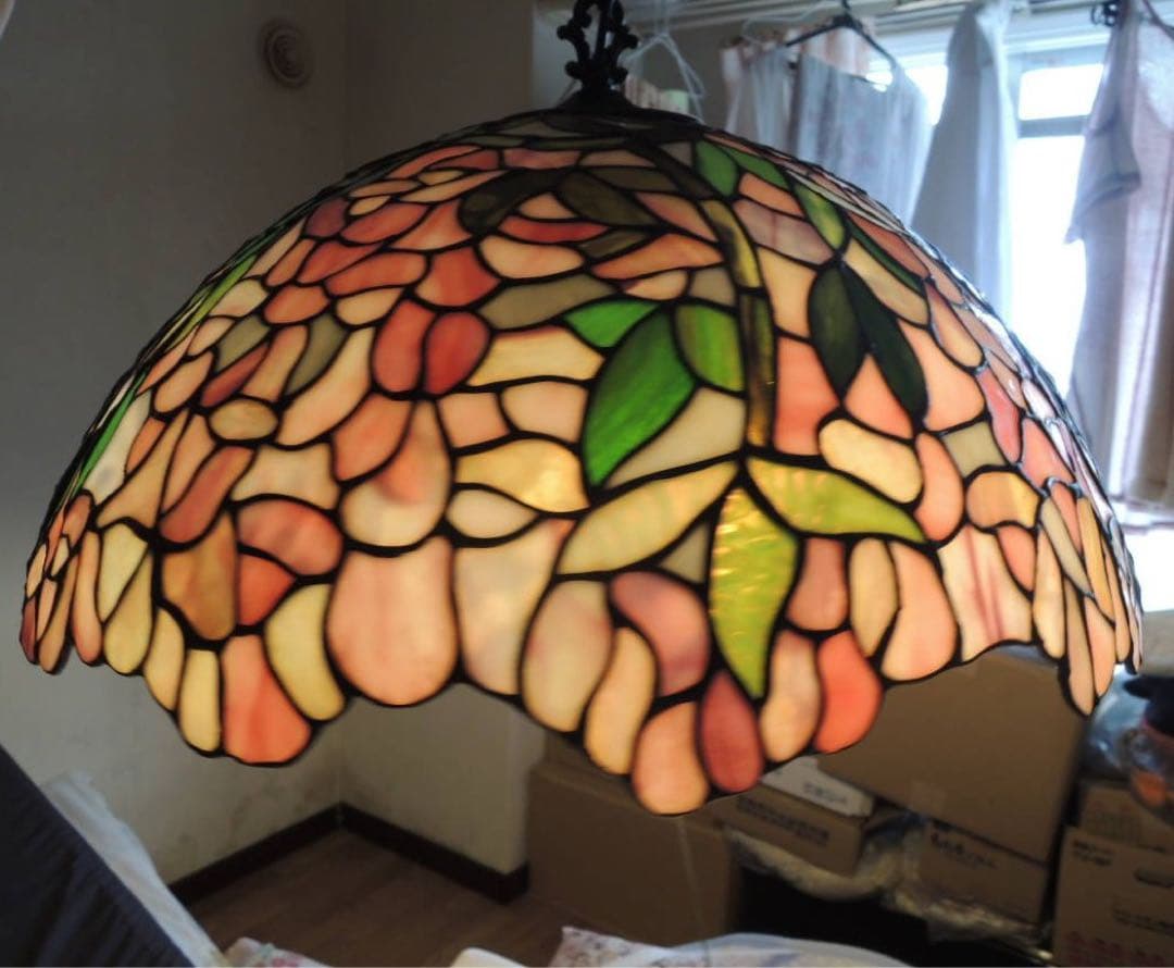 ステンドグラス ペンダントライト ピンク系 草花 サクラ模様 特大サイズ53cm