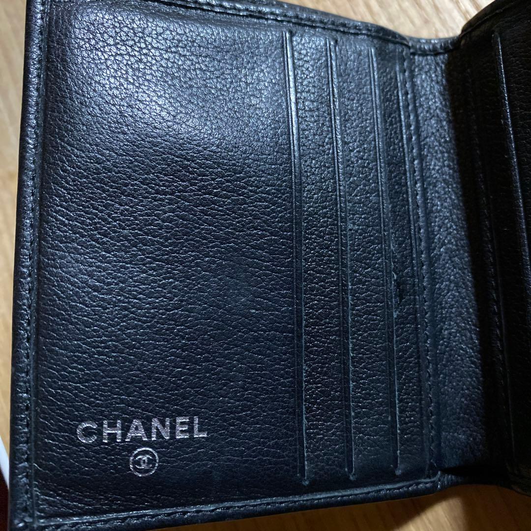 CHANEL レザー製黒二つ折り財布