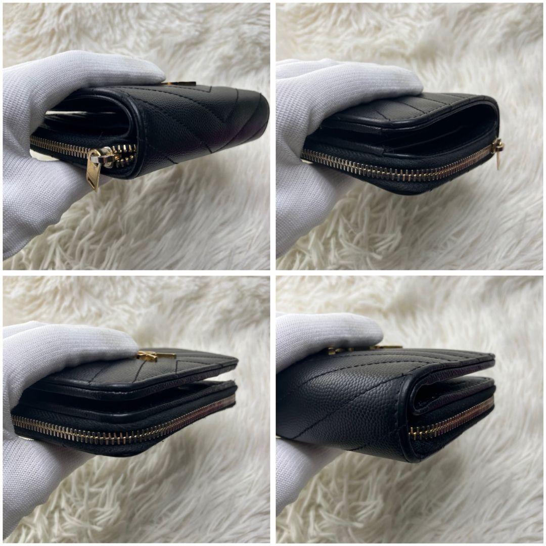 【極美品】サンローラン 財布 YSL キャビアスキン ブラック コンパクト