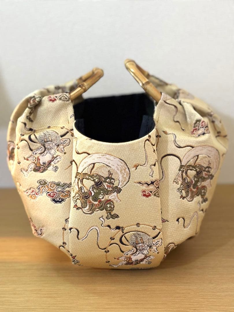 和装バック　着物バック　金蘭生地・風神雷神（ゴールド）卒業入学結婚七五三お宮参り