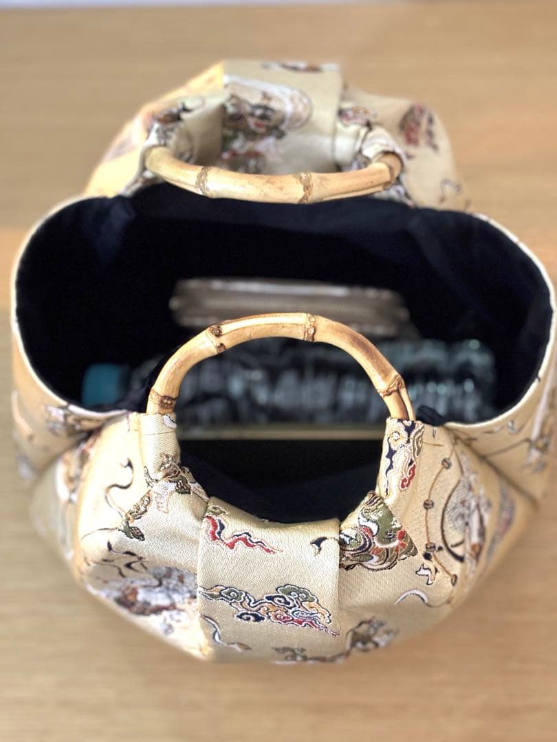 和装バック　着物バック　金蘭生地・風神雷神（ゴールド）卒業入学結婚七五三お宮参り