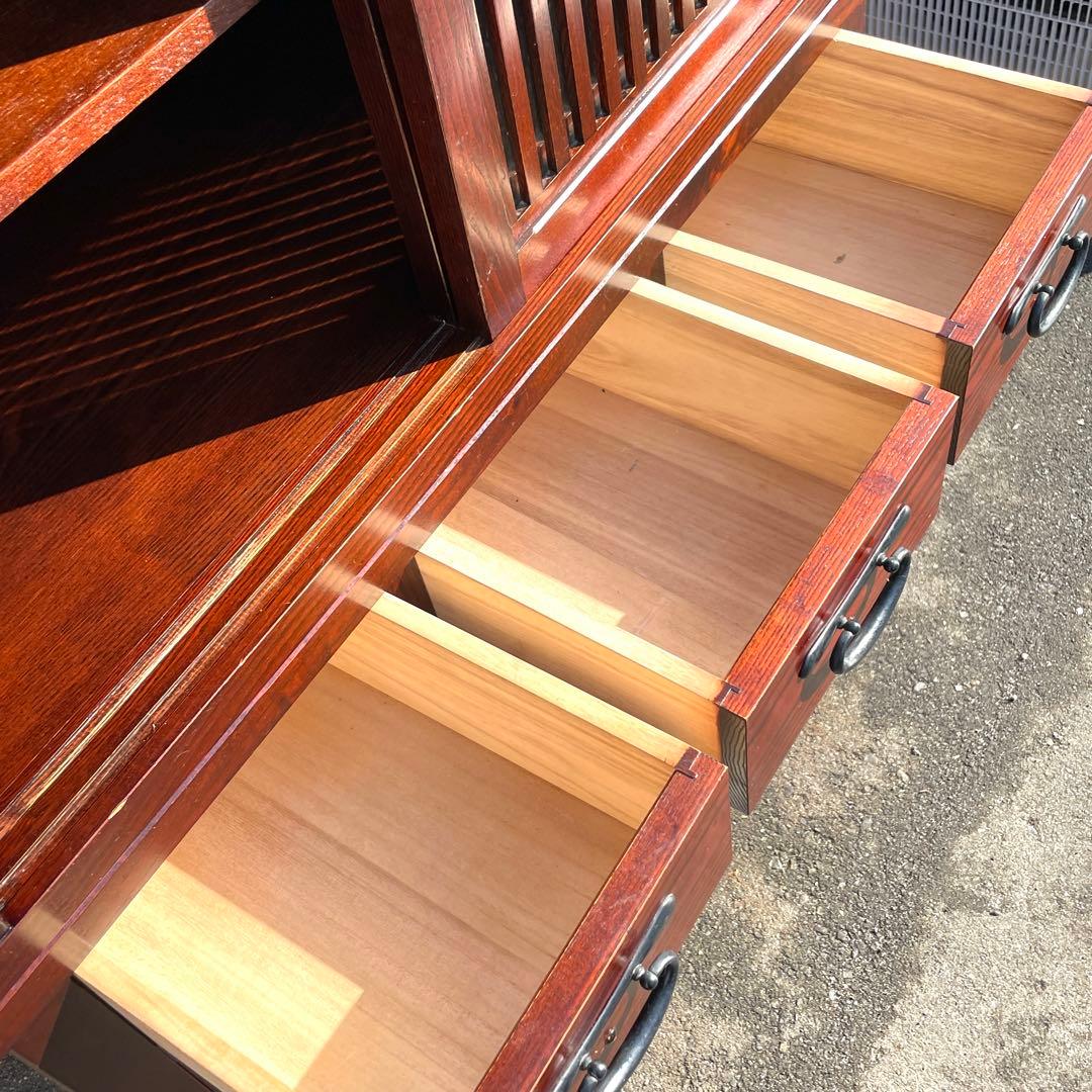 国産品 欅無垢材食器棚 水屋箪笥 ダイニングボード キッチンボード 茶棚 茶箪笥