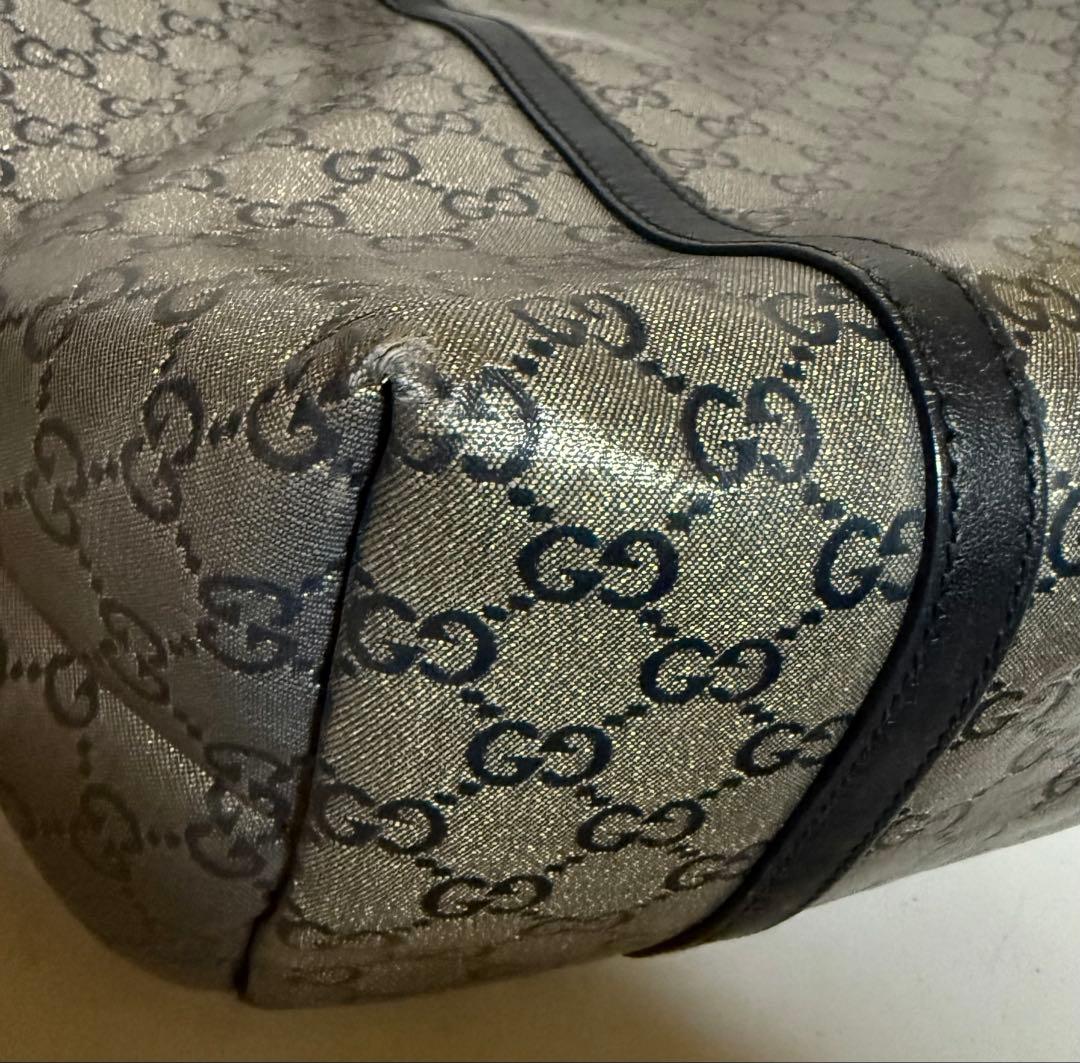 GUCCI トートバッグ　GG柄　クリスタル　レザー　ネイビー