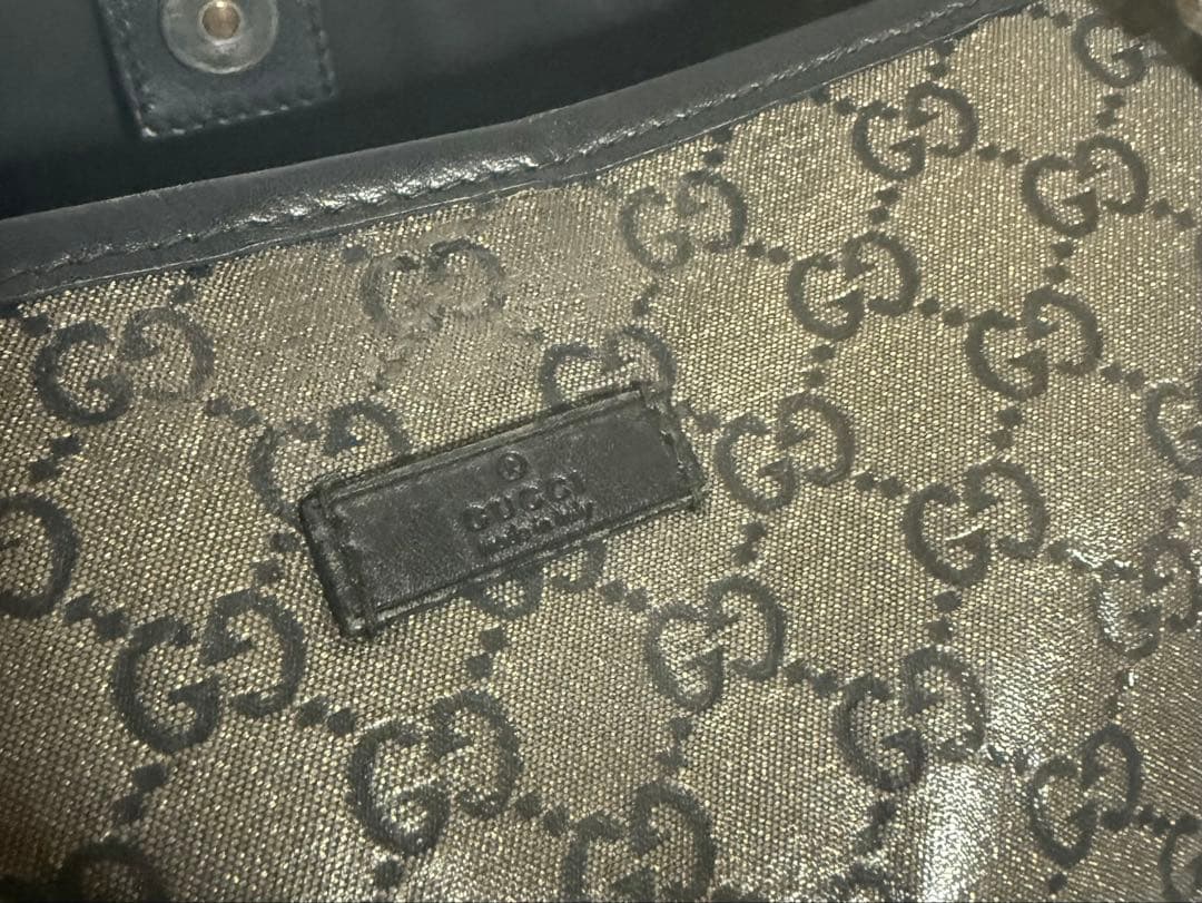 GUCCI トートバッグ　GG柄　クリスタル　レザー　ネイビー