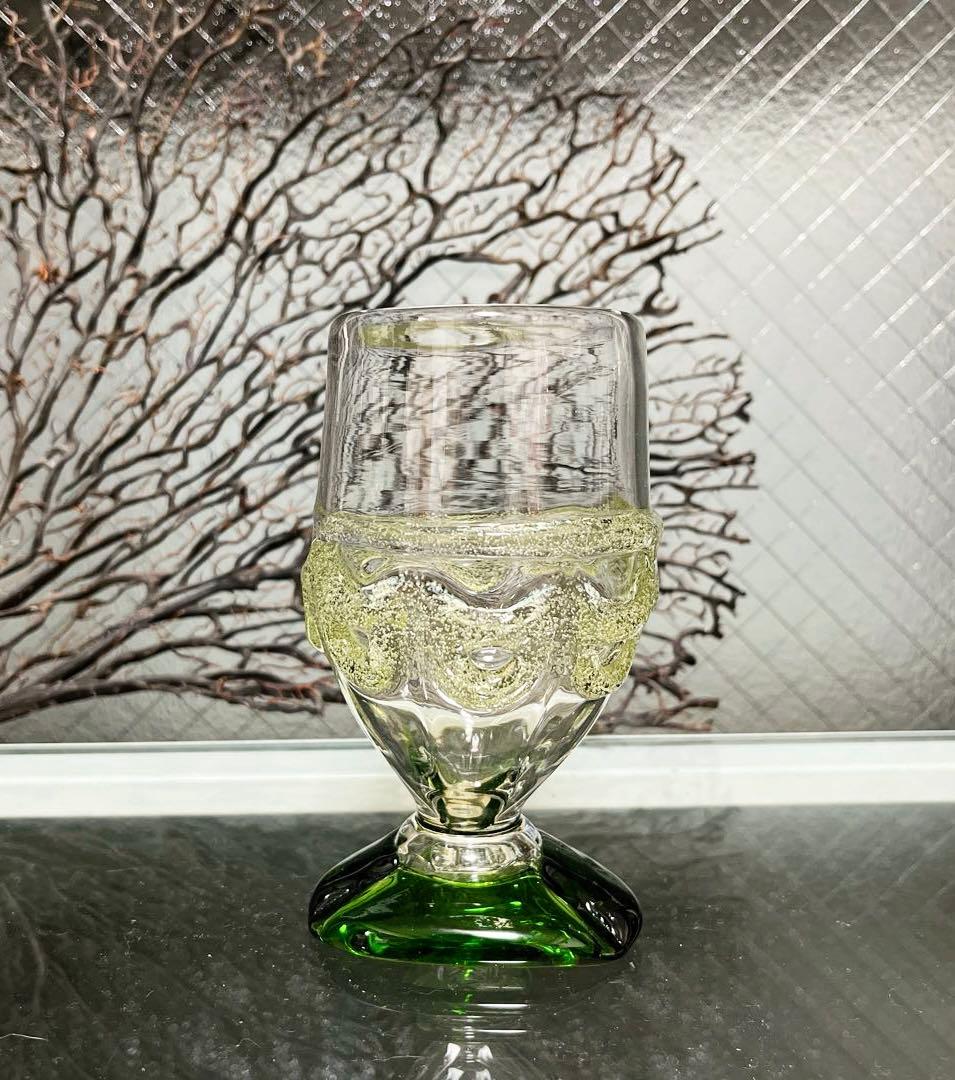 骨董　琉球ガラス　沖縄ガラス　現代の名工　稲嶺盛吉　希少　脚付　ゴブレット１客
