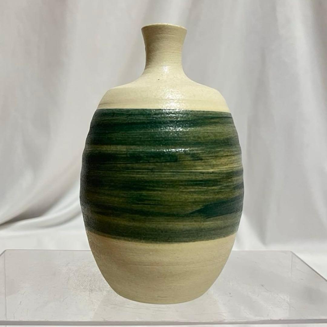 三代 井上良斎 神奈川焼 隅田窯 陶印 共箱有 刷毛目 花瓶 14.5cm