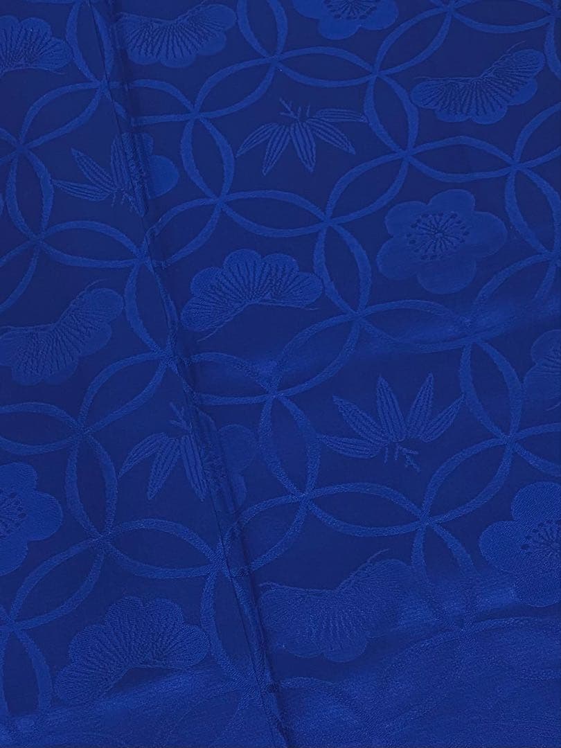 無地振袖 七宝つなぎ 紋意匠 シンプル 青系 身丈167cm 撥水加工済み