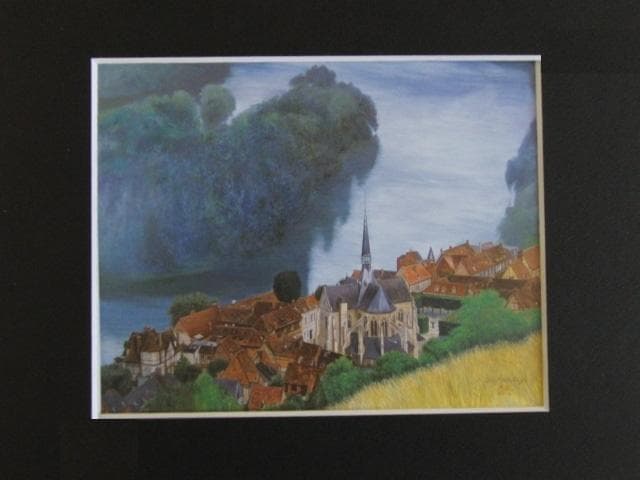 音丸哲延、【セーヌは流れる】、希少な額装用画集画、新品高級額 額装付