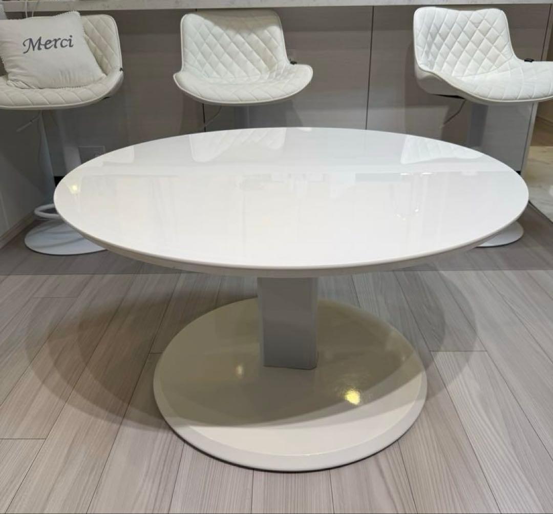 週末お値下げ⭐︎ディノス⭐︎カフェスタイルダイニング 丸形昇降テーブル90cm 白