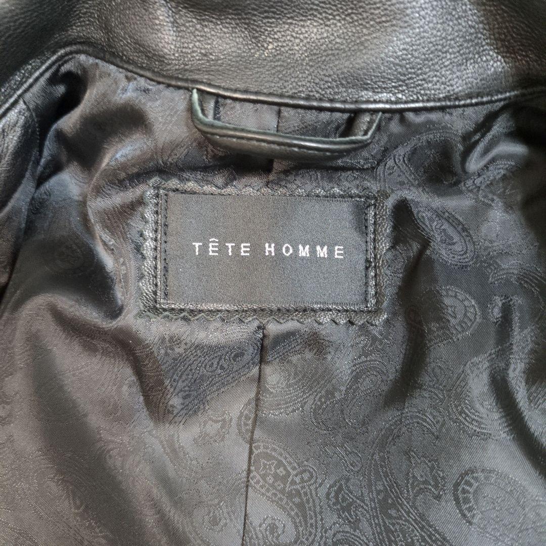 テットオム　羊革　ラムレザー　ジャケット　スタンドカラー　ペイズリー　ブラック