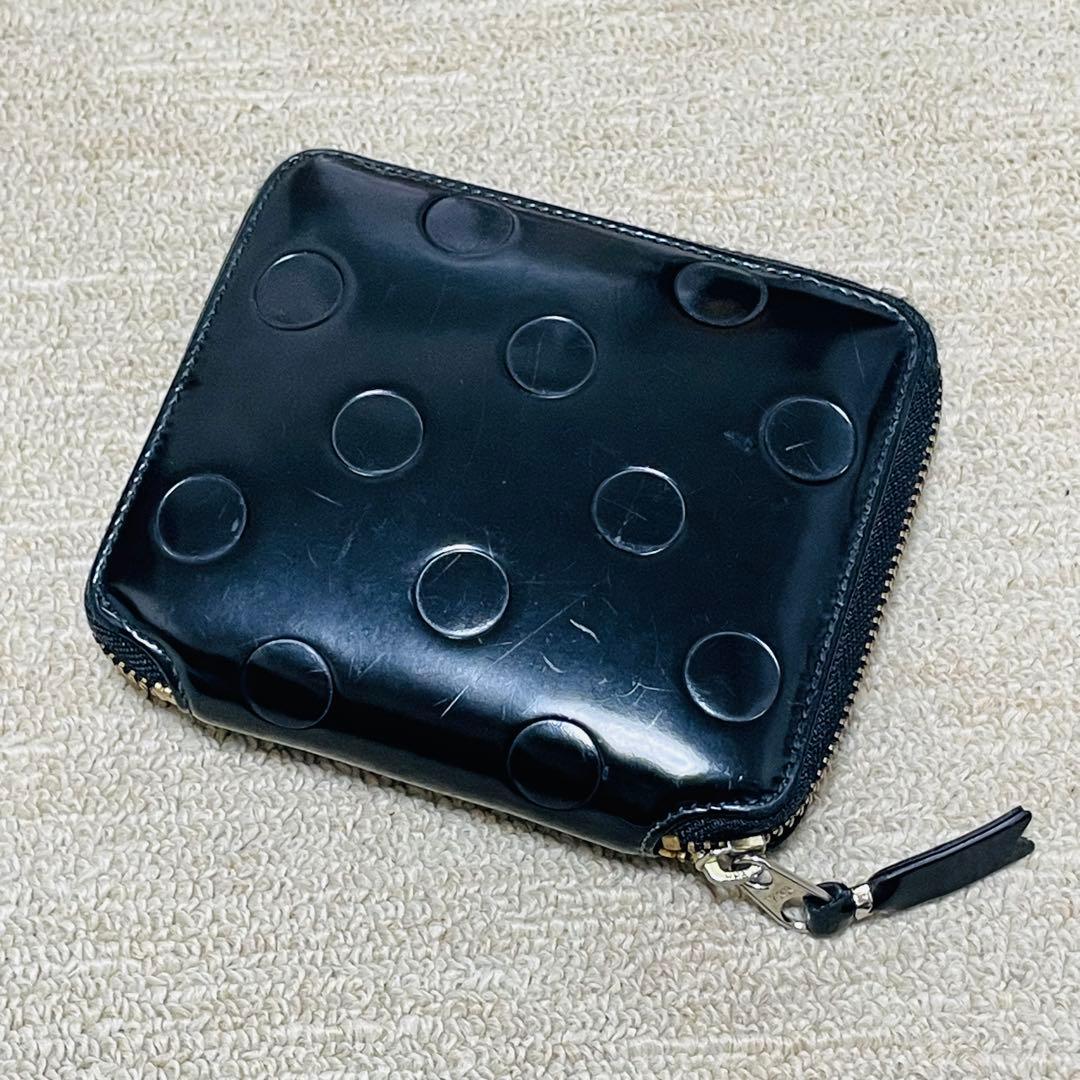 コムデギャルソン 二つ折り財布 ラウンドファスナー ドット ブラック
