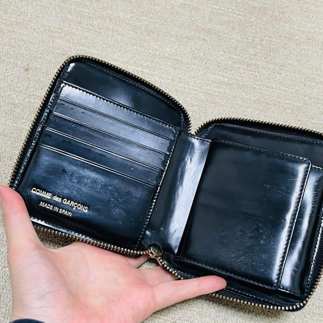 コムデギャルソン 二つ折り財布 ラウンドファスナー ドット ブラック