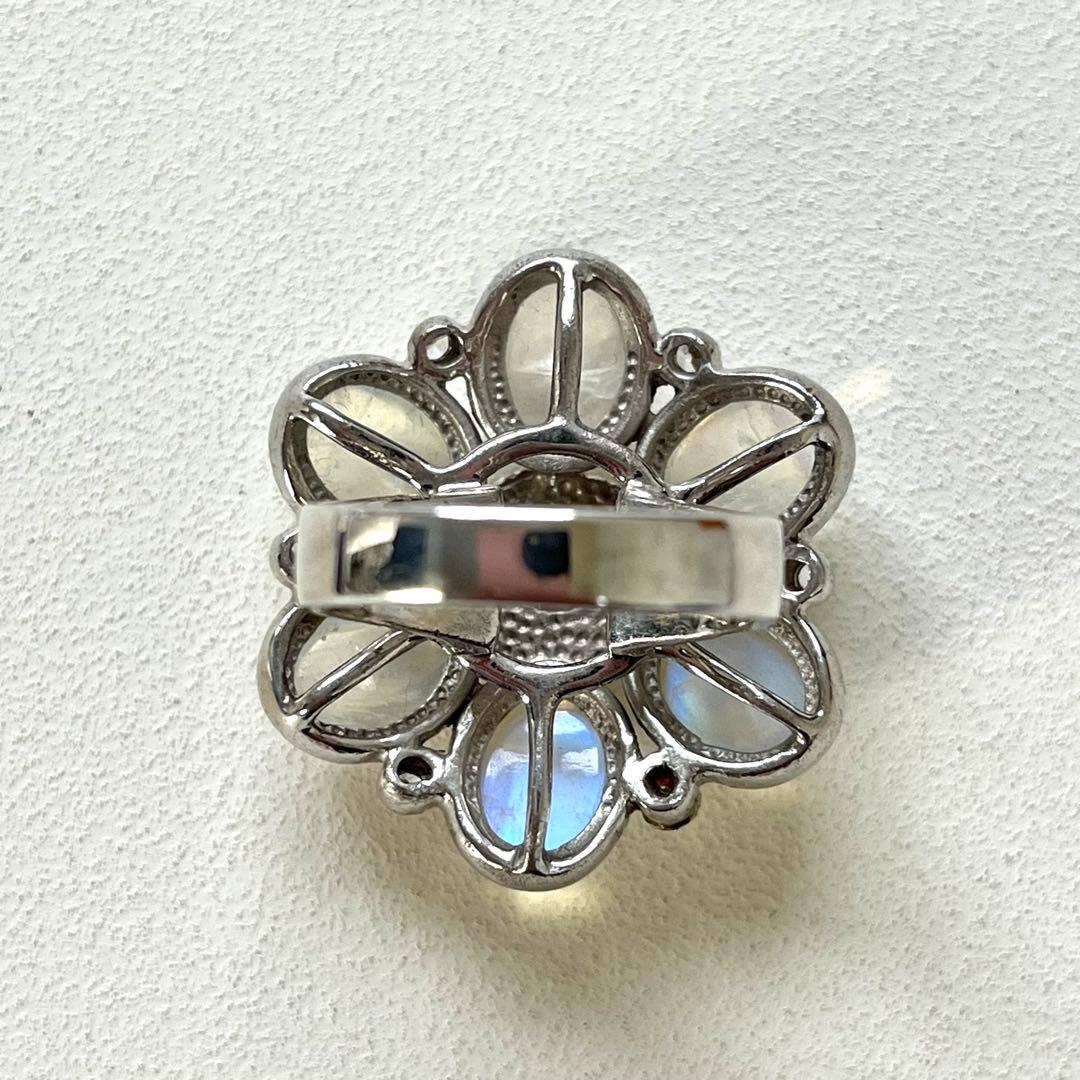 ブルームーンストーン&ピンクトルマリン&CZ 花型 リング 925刻印