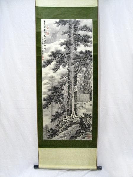 #中国古玩 #掛軸 #絹本 #松 #春秋山水 #肉筆 #中華 #中国作家