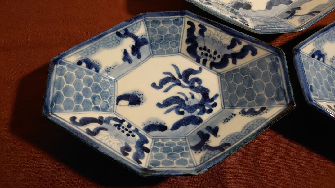 古伊万里　伊万里　江戸期　染付　古染付　蔵出し　アンティーク伊万里　葉皿　3客