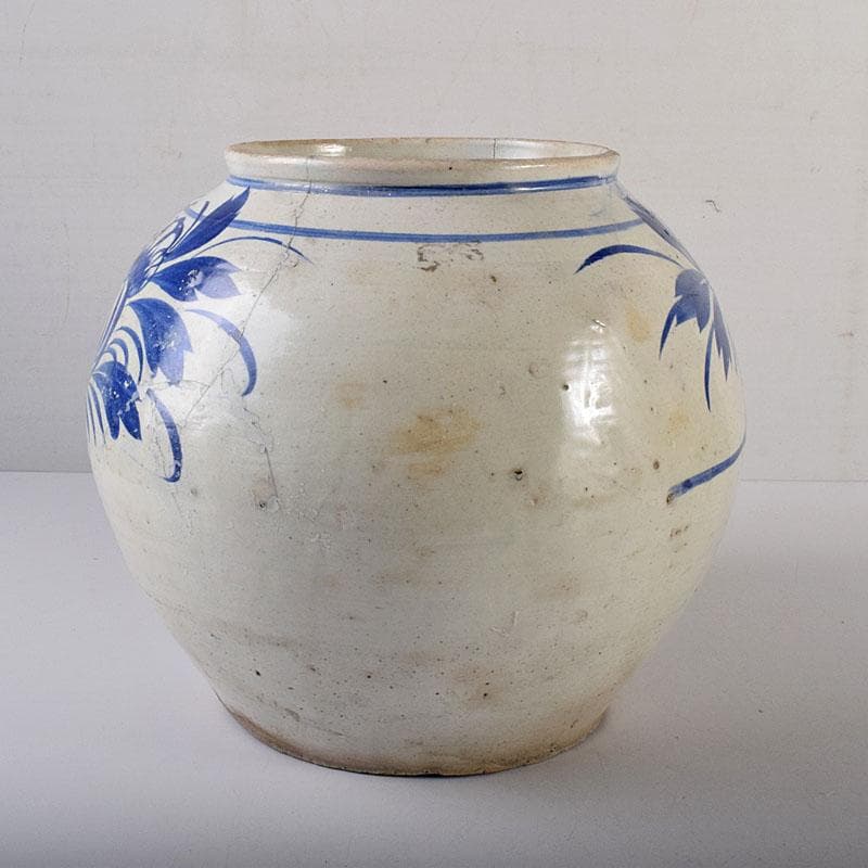 朝鮮美術　李朝　高麗白磁　染付　花文　壺　C　R8023C