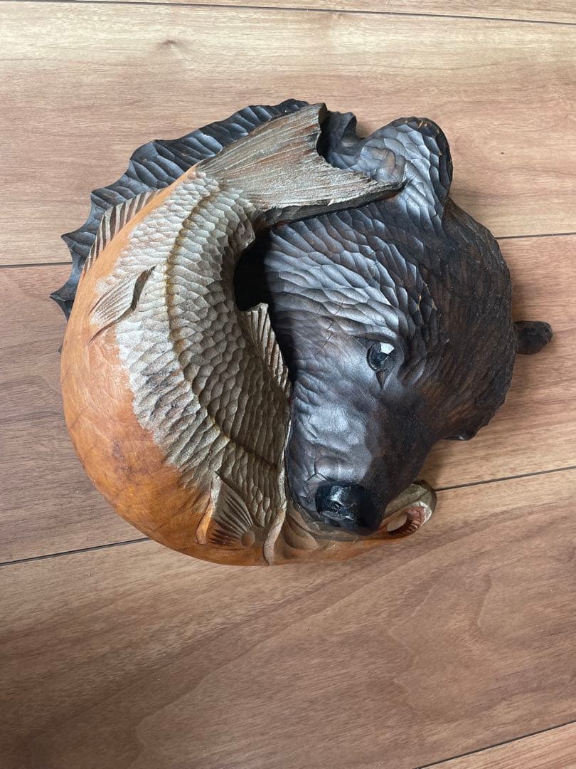 30×27 木彫 熊 壁掛け インテリア オブジェ 木彫り 彫刻 アンティーク