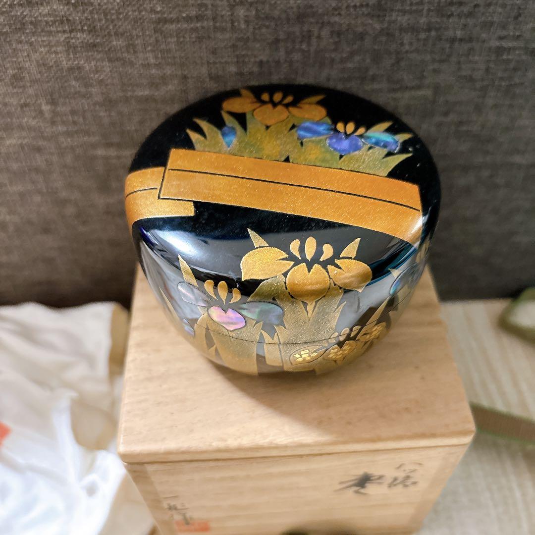 一兆 作 棗 蒔絵 螺鈿 金彩 共箱付き 茶道具