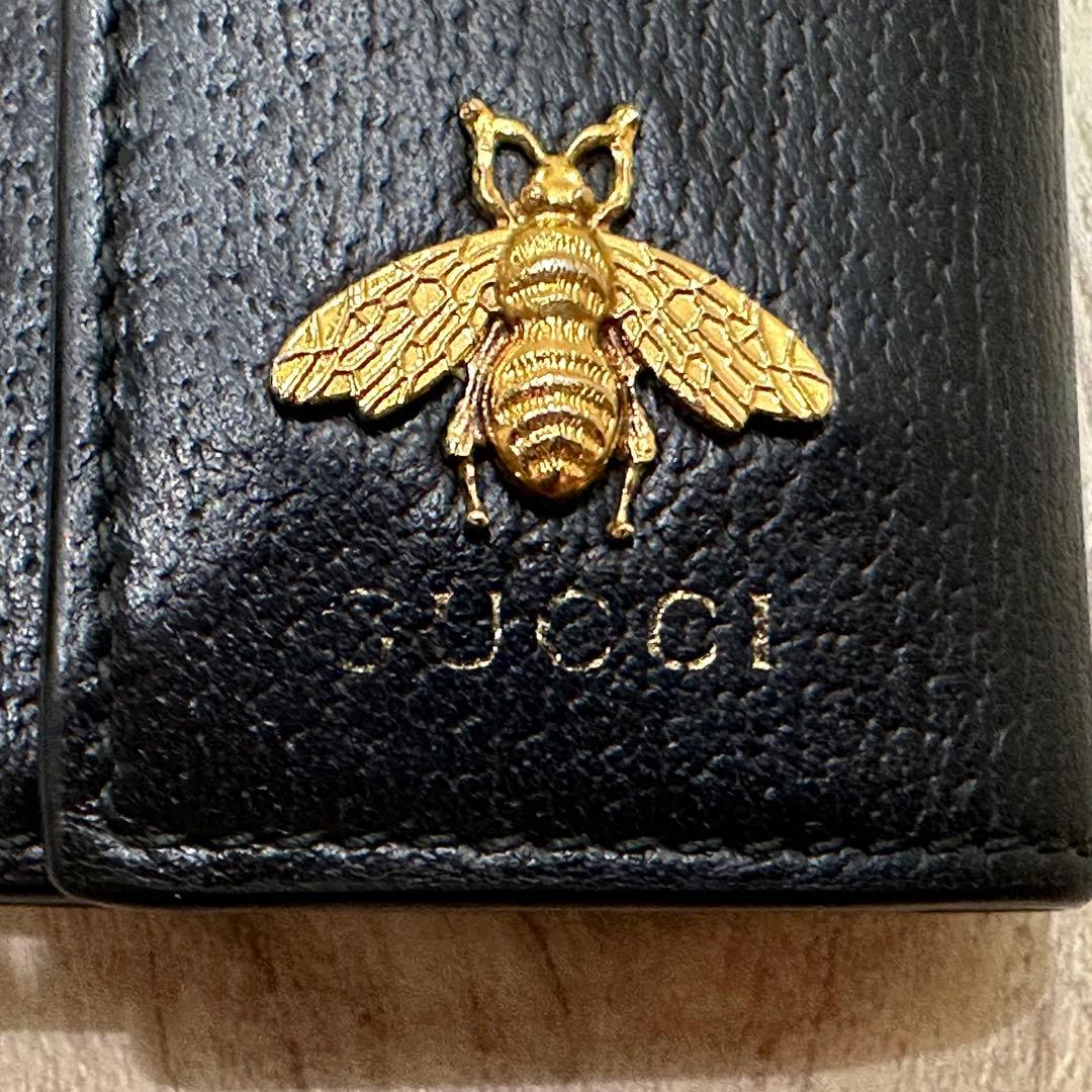 GUCCI アニマリエ 6連キーケース メタルビー レザー ブラック