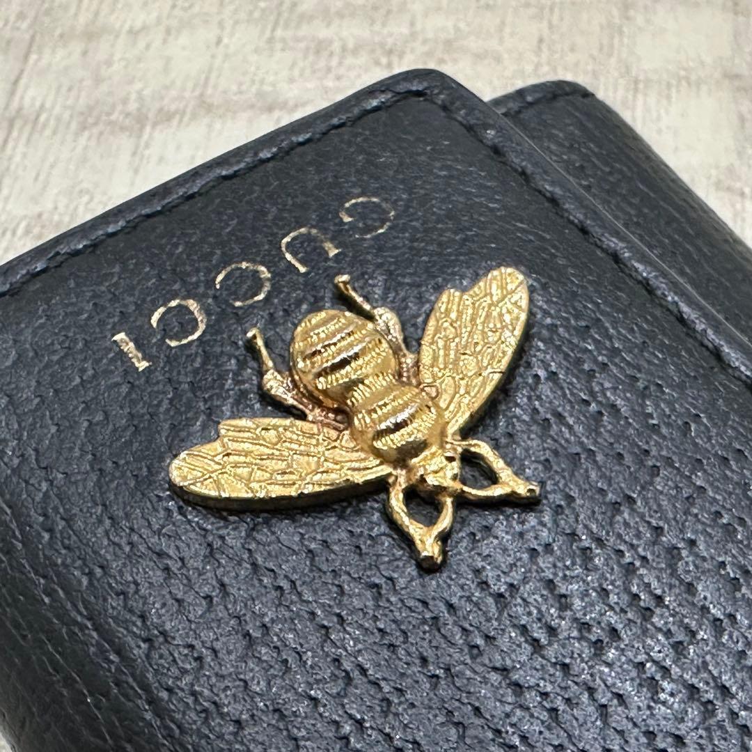 GUCCI アニマリエ 6連キーケース メタルビー レザー ブラック