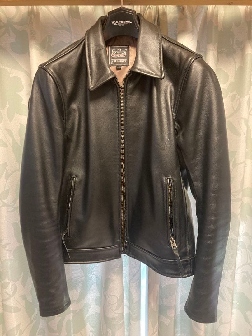 ブラックレザーシングルライダースジャケット カドヤ　TCR-2