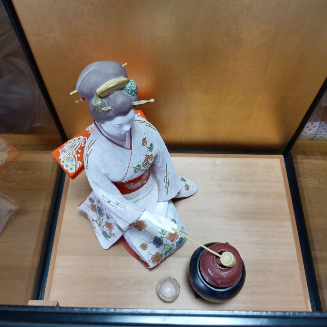 【伝統工芸品】博多人形　点茶　吉武國明氏作　ガラスケース付き　日本人形
