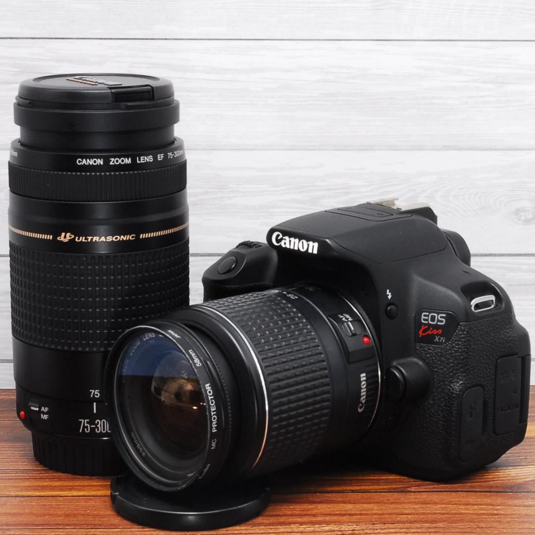 なスマホ転送可 超望遠レンズ付き Canon Kiss X7i ダブルレン