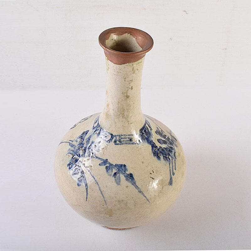 朝鮮美術　李朝　高麗白磁　染付花文　鶴首瓶　V　R8025C