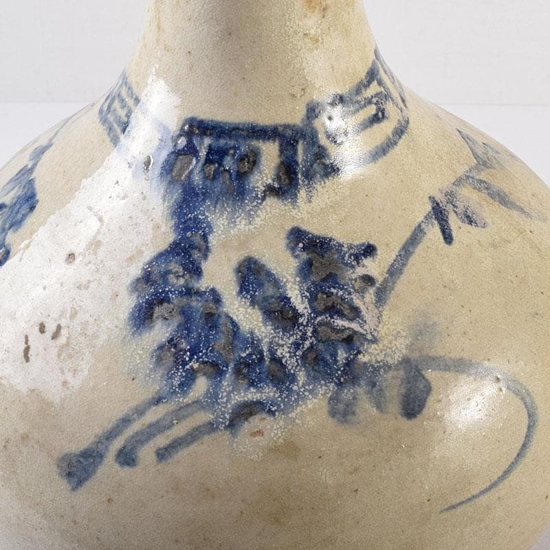 朝鮮美術　李朝　高麗白磁　染付花文　鶴首瓶　V　R8025C