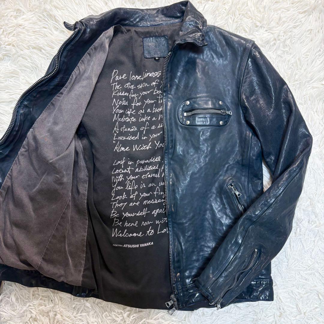 希少 バックラッシュ ドイツカーフ シングルライダースジャケット　ネイビー