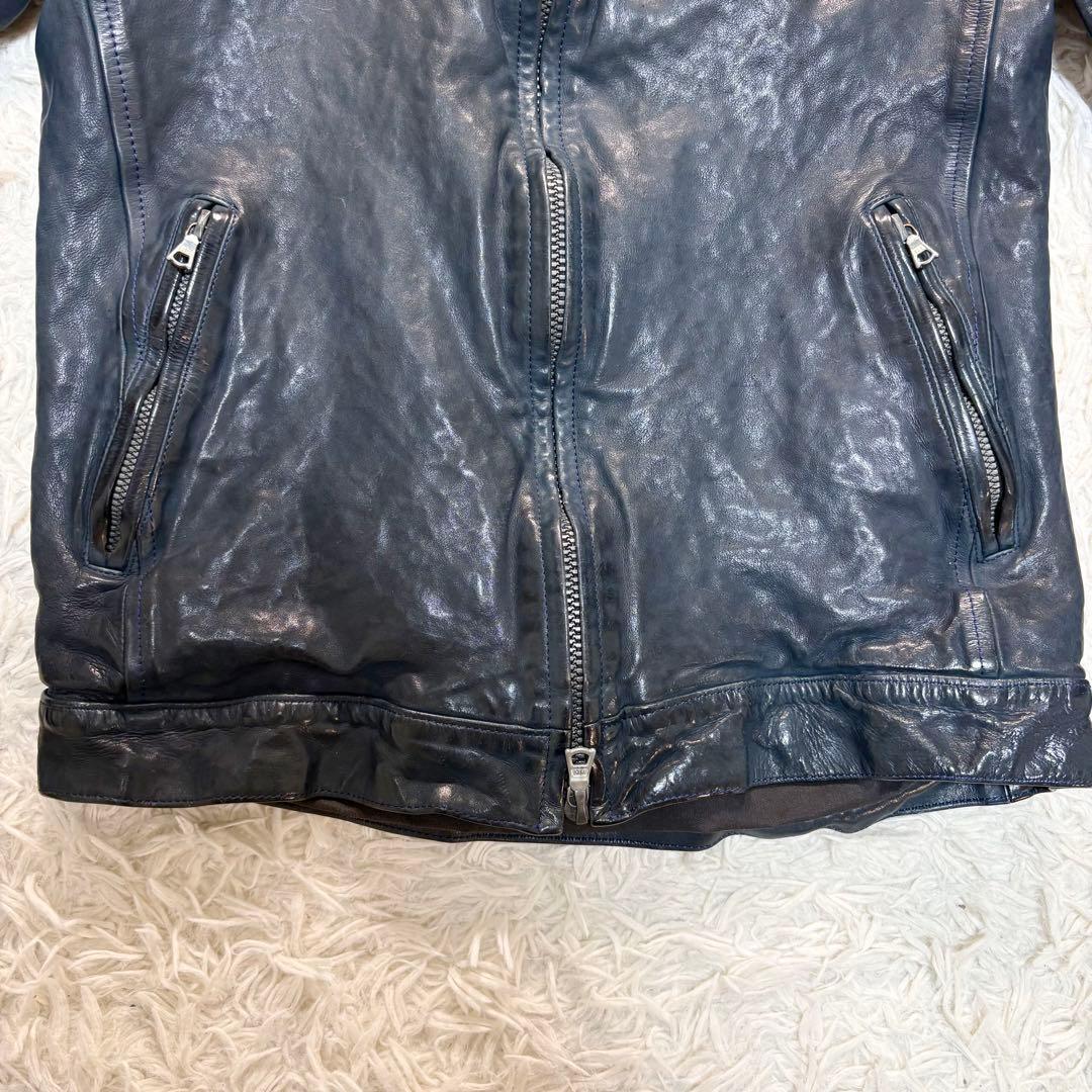 希少 バックラッシュ ドイツカーフ シングルライダースジャケット　ネイビー