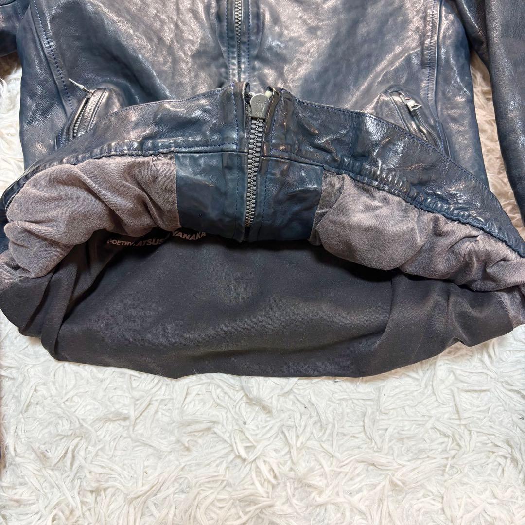 希少 バックラッシュ ドイツカーフ シングルライダースジャケット　ネイビー