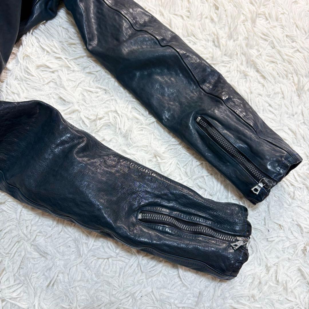 希少 バックラッシュ ドイツカーフ シングルライダースジャケット　ネイビー