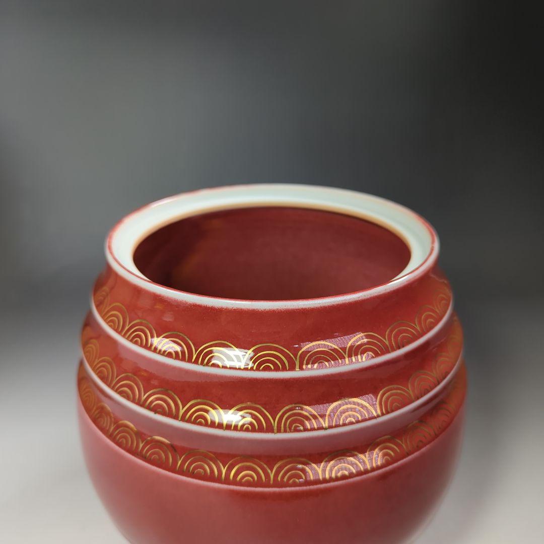 イ536 水指『平安　高木隆作』『辰砂青海波　水指　共箱』茶道具