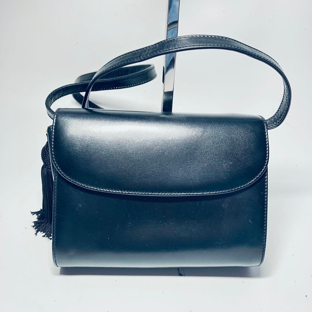 希少Gucci レザーショルダーバッグ ブラック オールドグッチ レアフォーマル