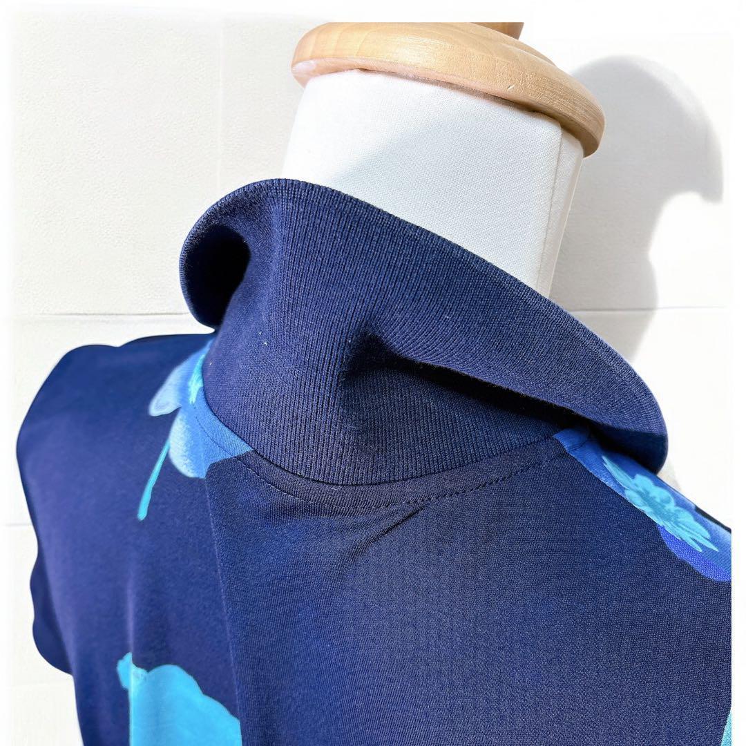 レオナール（XL）ポロシャツ/半袖/スポーツウェア /花柄/ゴルフ/トップス/紺