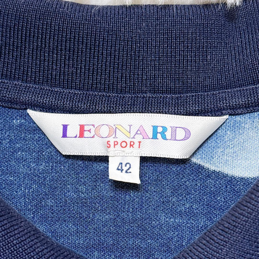 レオナール（XL）ポロシャツ/半袖/スポーツウェア /花柄/ゴルフ/トップス/紺