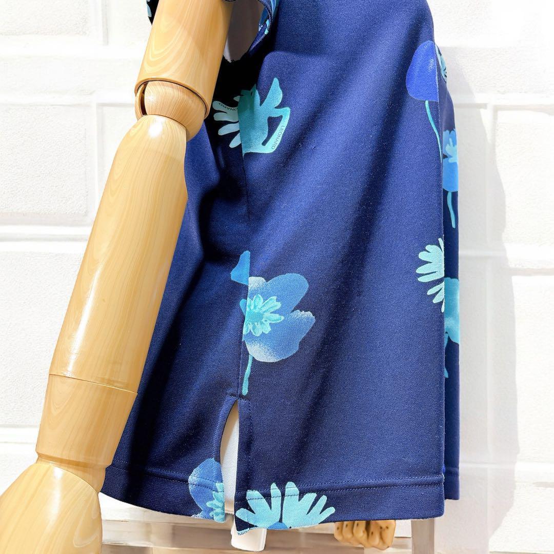 レオナール（XL）ポロシャツ/半袖/スポーツウェア /花柄/ゴルフ/トップス/紺