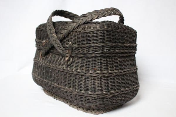 フランス アンティーク 古い黒い籐編みのかご パニエ