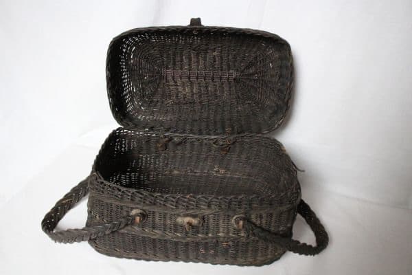 フランス アンティーク 古い黒い籐編みのかご パニエ
