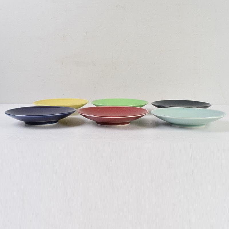 和食器　朝日焼　松林良周作　六色　銘々皿　六客　共布共箱　V　R9285